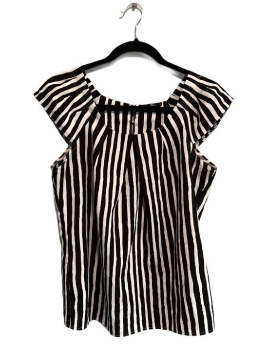 Tops - Striped Sleeveless Blouse Small Black and White